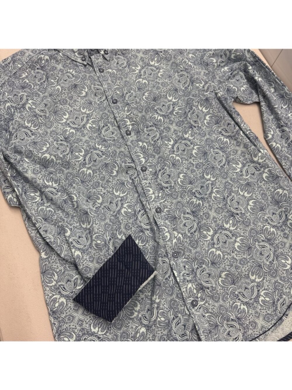 J.B. Holt Mens Shirt Large Long Sleeve Button-Down Teal Kaleidoscopic Paisley - Picture 7 of 10